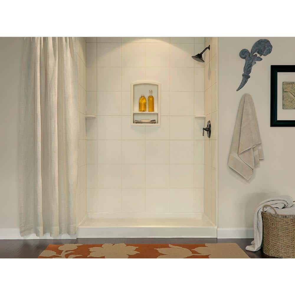 Swan 36 in. x 62 in. x 96 in. 3-Piece Solid Surface Square Tile Easy-Up Adhesive Alcove Shower Surround in White