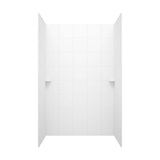 Swan 36 in. x 62 in. x 96 in. 3-Piece Solid Surface Square Tile Easy-Up Adhesive Alcove Shower Surround in White
