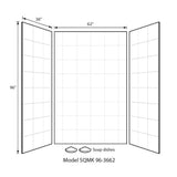 Swan 36 in. x 62 in. x 96 in. 3-Piece Solid Surface Square Tile Easy-Up Adhesive Alcove Shower Surround in White