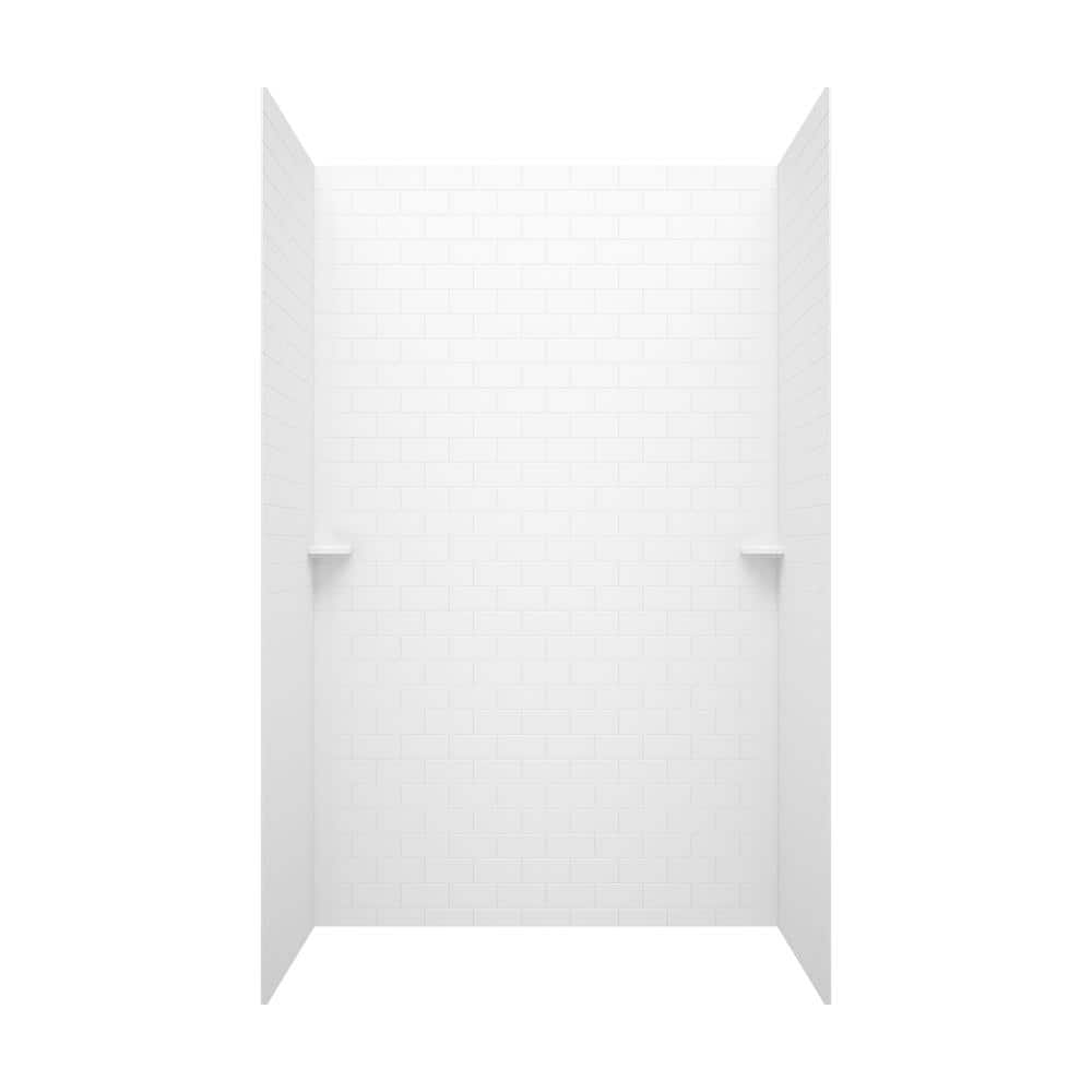 Swan 36 in. x 36 in. x 96 in. 3-Piece Solid Surface Subway Tile Easy Up Adhesive Alcove Shower Surround in White