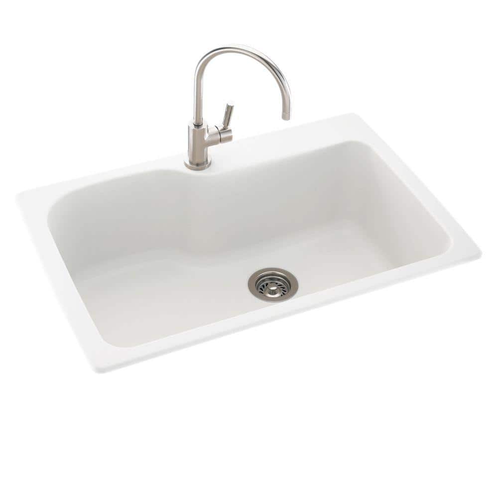 Swan Drop-In/Undermount Solid Surface 33 in. 1-Hole Single Bowl Kitchen Sink in White