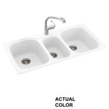 Swan Drop-In/Undermount Solid Surface 44 in. 1-Hole 40/20/40 Triple Bowl Kitchen Sink in White