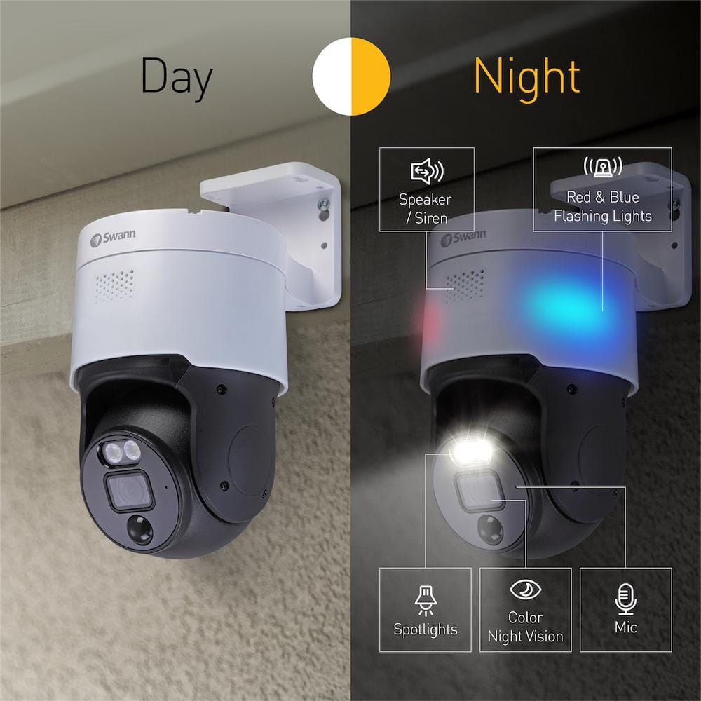 Swann 4K ProForcer Indoor/Outdoor White Hardwired PT PoE Cat5 NVR Home Security Camera with FREE Analytics and 2-Way Audio