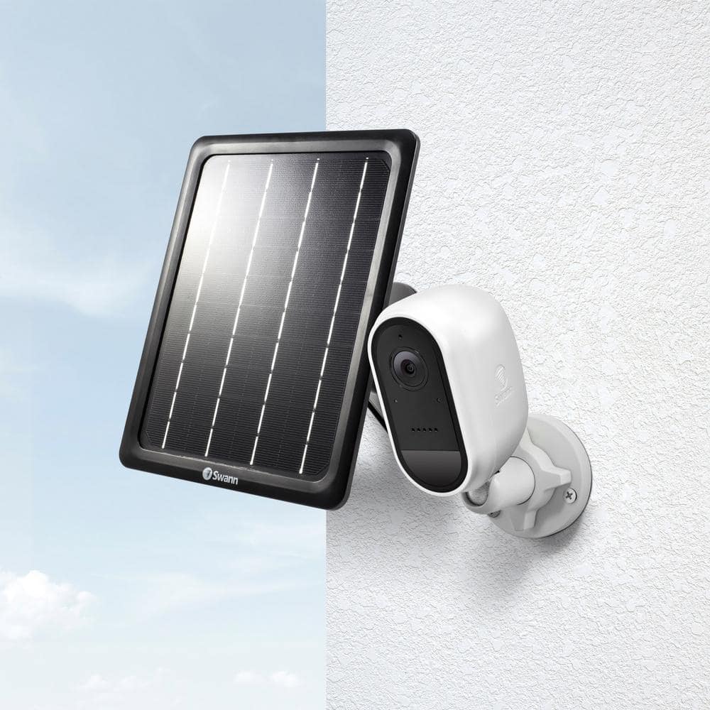 Swann Battery Powered Wireless Indoor/Outdoor Smart Surveillance Bullet Camera with Solar Panel and Mounting Stand