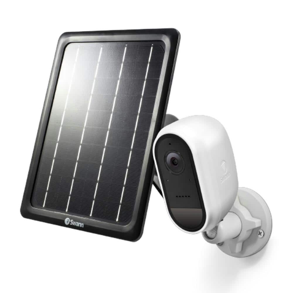 Swann Battery Powered Wireless Indoor/Outdoor Smart Surveillance Bullet Camera with Solar Panel and Mounting Stand
