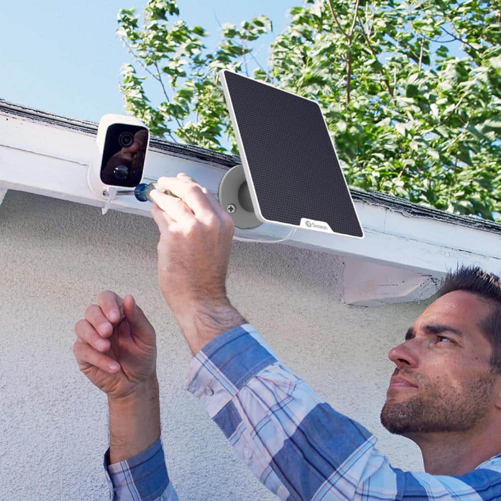 Swann CoreCam Battery Powered Wireless Indoor/Outdoor Smart Home Security Camera with Solar Panel and Mounting Stand (4-Pack)