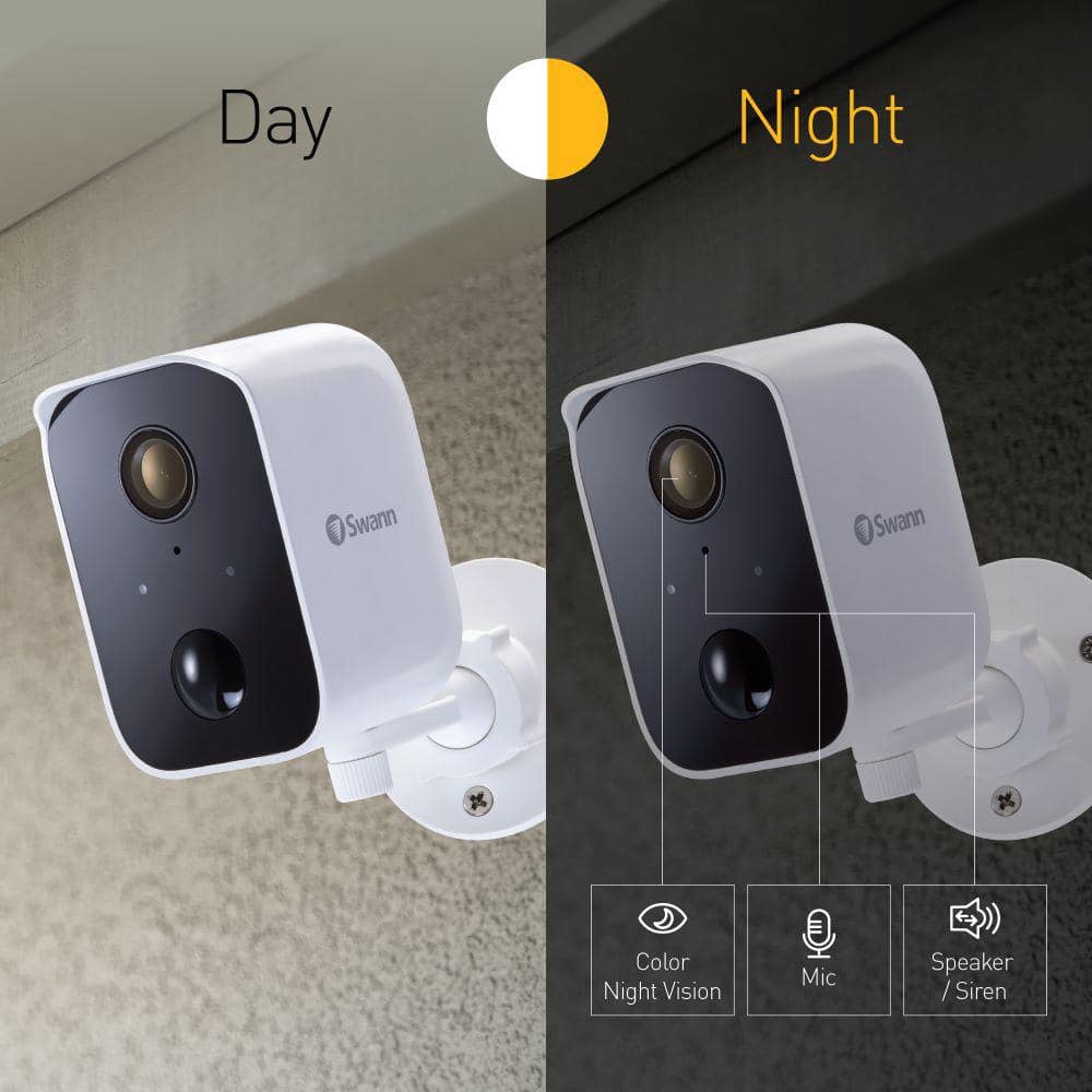 Swann CoreCam Battery Powered Wireless Indoor/Outdoor Smart Home Security Camera with Solar Panel and Mounting Stand (4-Pack)