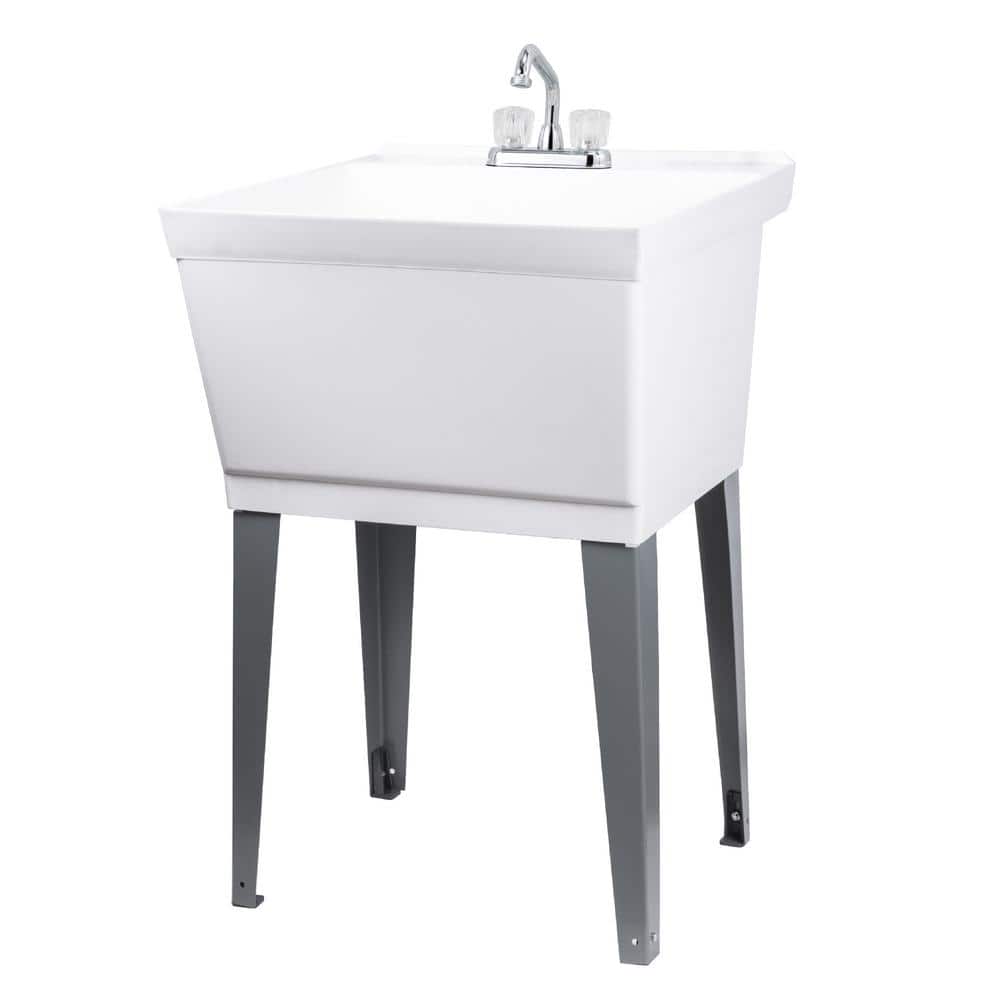 TEHILA Complete 22.875" x 23.5" White 19 Gallon Utility Sink Set with Chrome Finish Faucet
