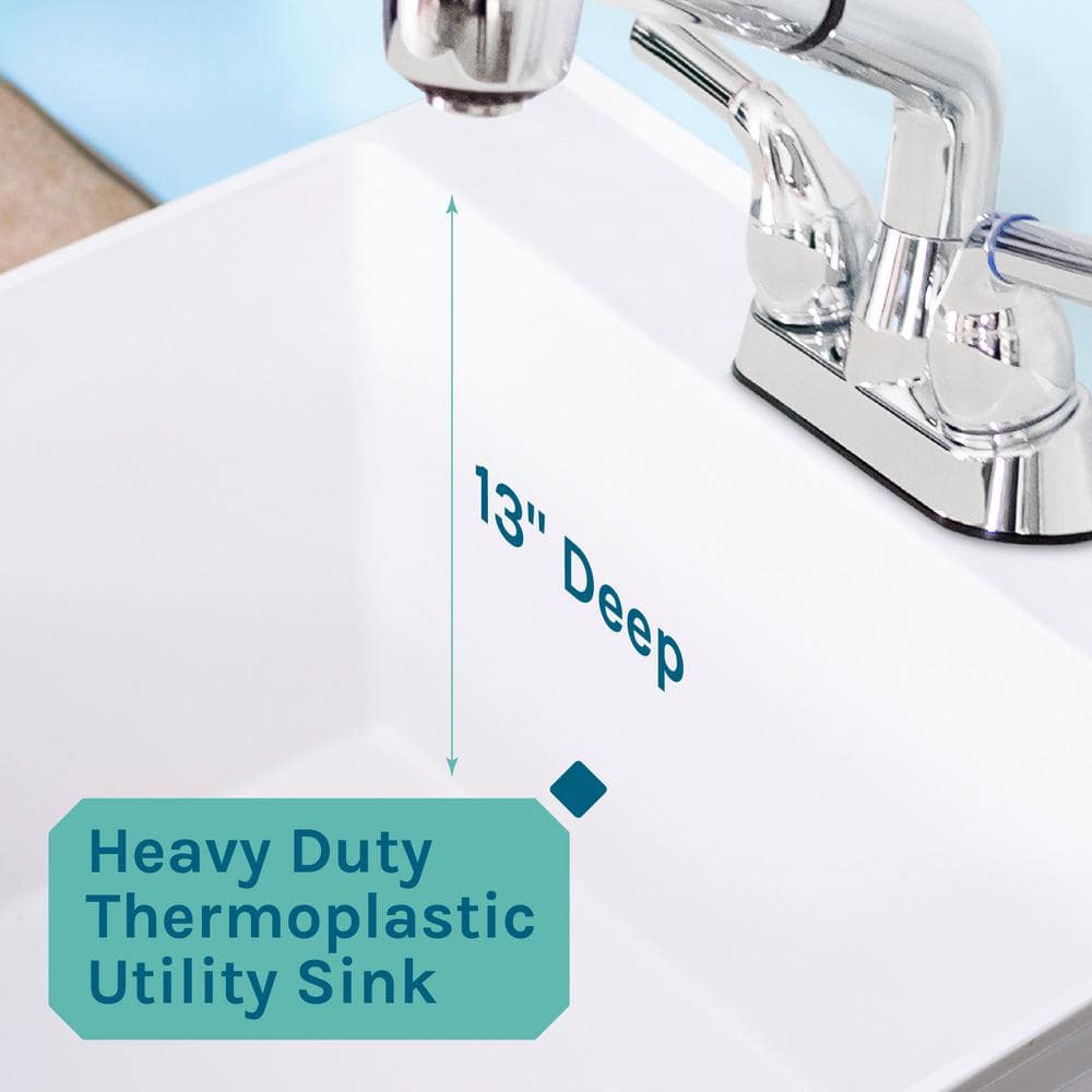 TEHILA 22.875 in. x 23.5 in. White Utility Sink with Chrome Pull-Out Faucet