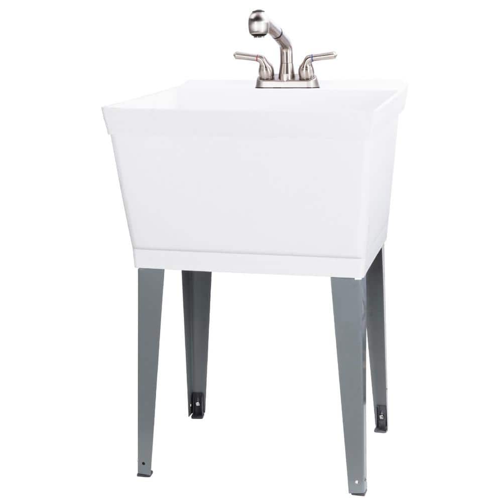 TEHILA 19 Gallon Utility Sink Set with Non-Metallic Stainless Steel Finish Pull-Out Faucet