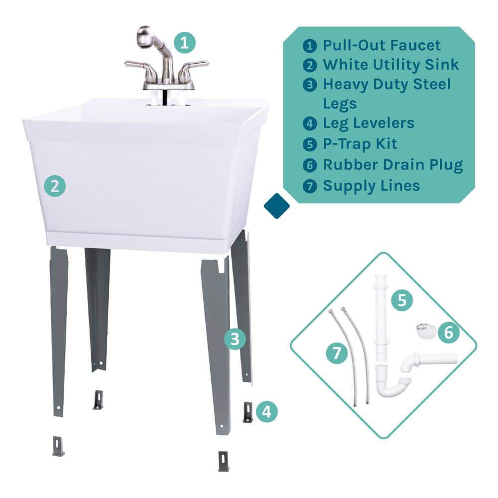 TEHILA 19 Gallon Utility Sink Set with Non-Metallic Stainless Steel Finish Pull-Out Faucet
