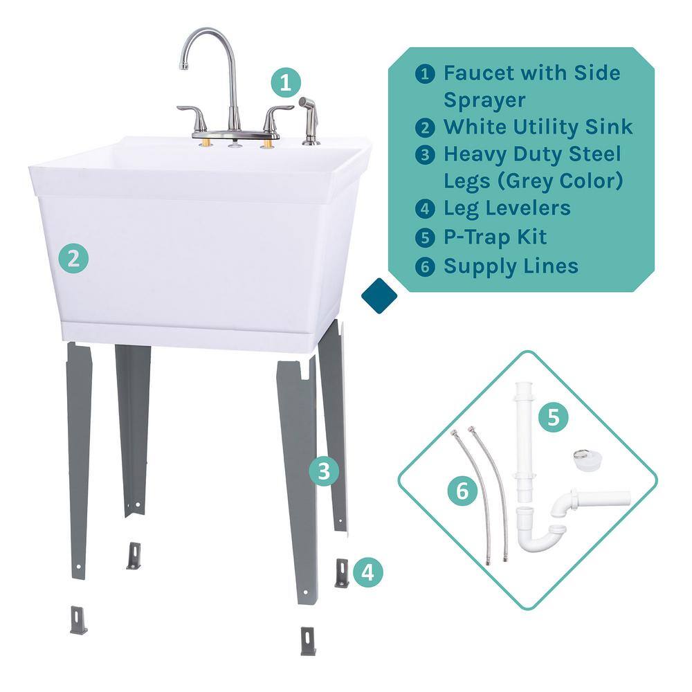 TEHILA 22.875 x 23.5 in. Thermoplastic Utility Sink Set with Chrome Faucet & Side Sprayer