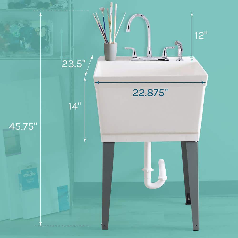 TEHILA 22.875 x 23.5 in. Thermoplastic Utility Sink Set with Chrome Faucet & Side Sprayer