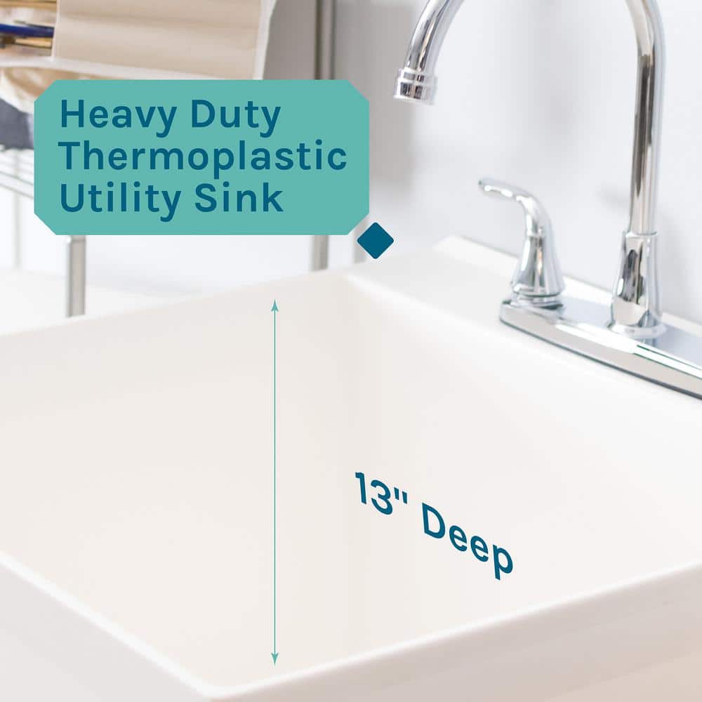 TEHILA 22.875 x 23.5 in. Thermoplastic Utility Sink Set with Chrome Faucet & Side Sprayer