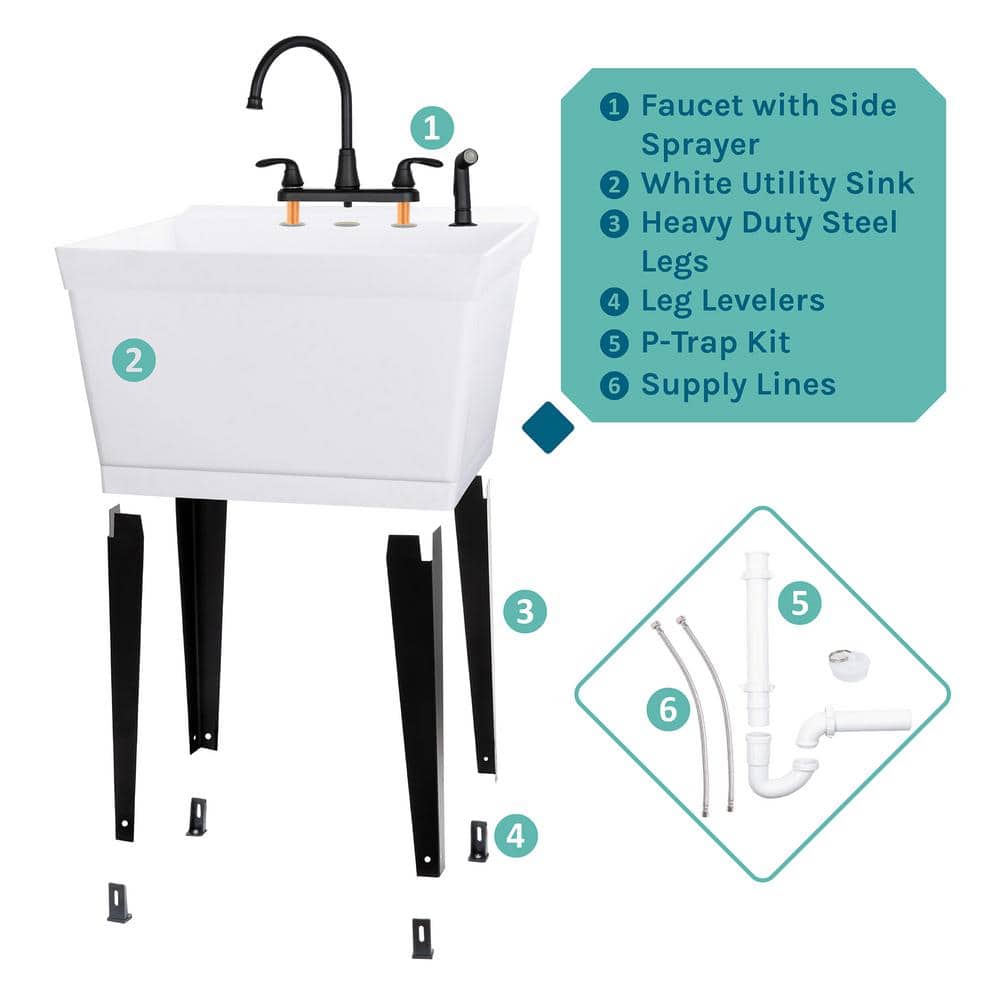 TEHILA 19 Gal. Utility Sink Set with Black Metal Faucet & Side Sprayer