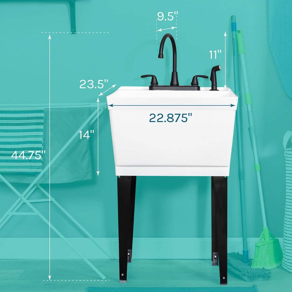TEHILA 19 Gal. Utility Sink Set with Black Metal Faucet & Side Sprayer
