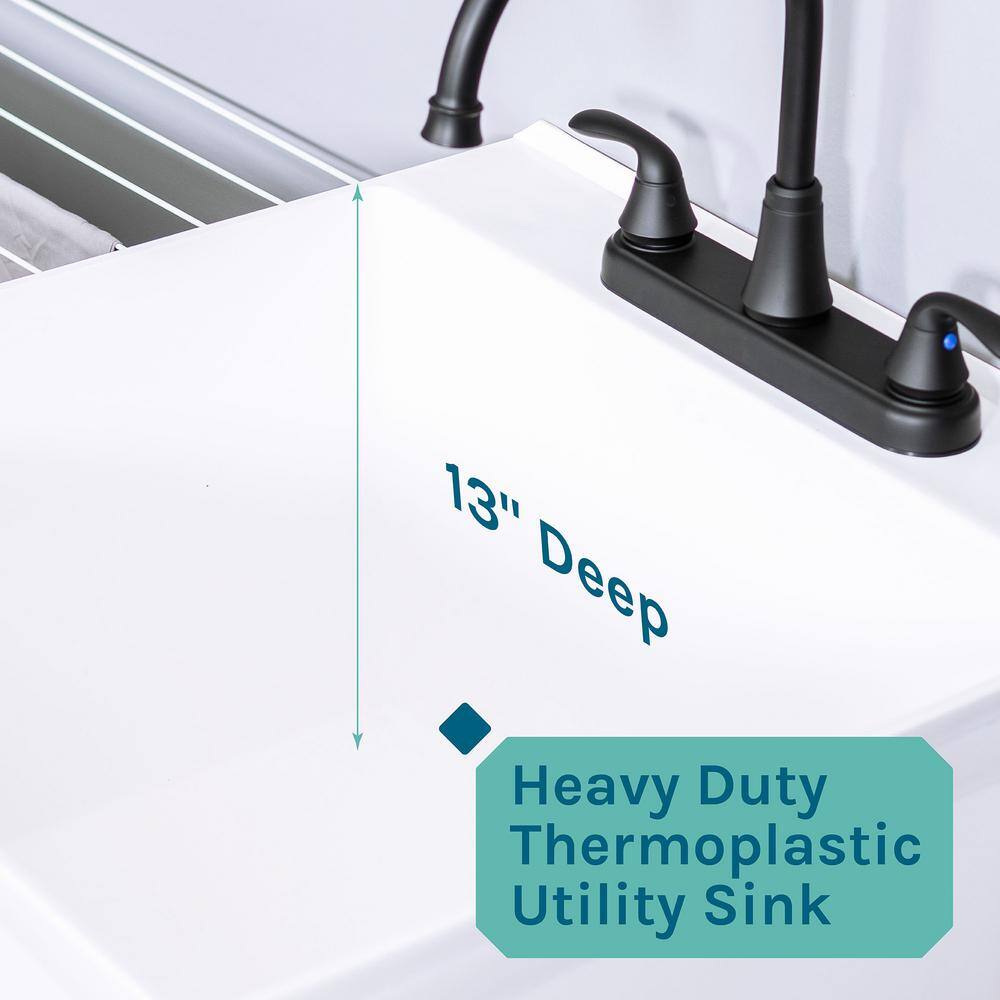 TEHILA 19 Gal. Utility Sink Set with Black Metal Faucet & Side Sprayer