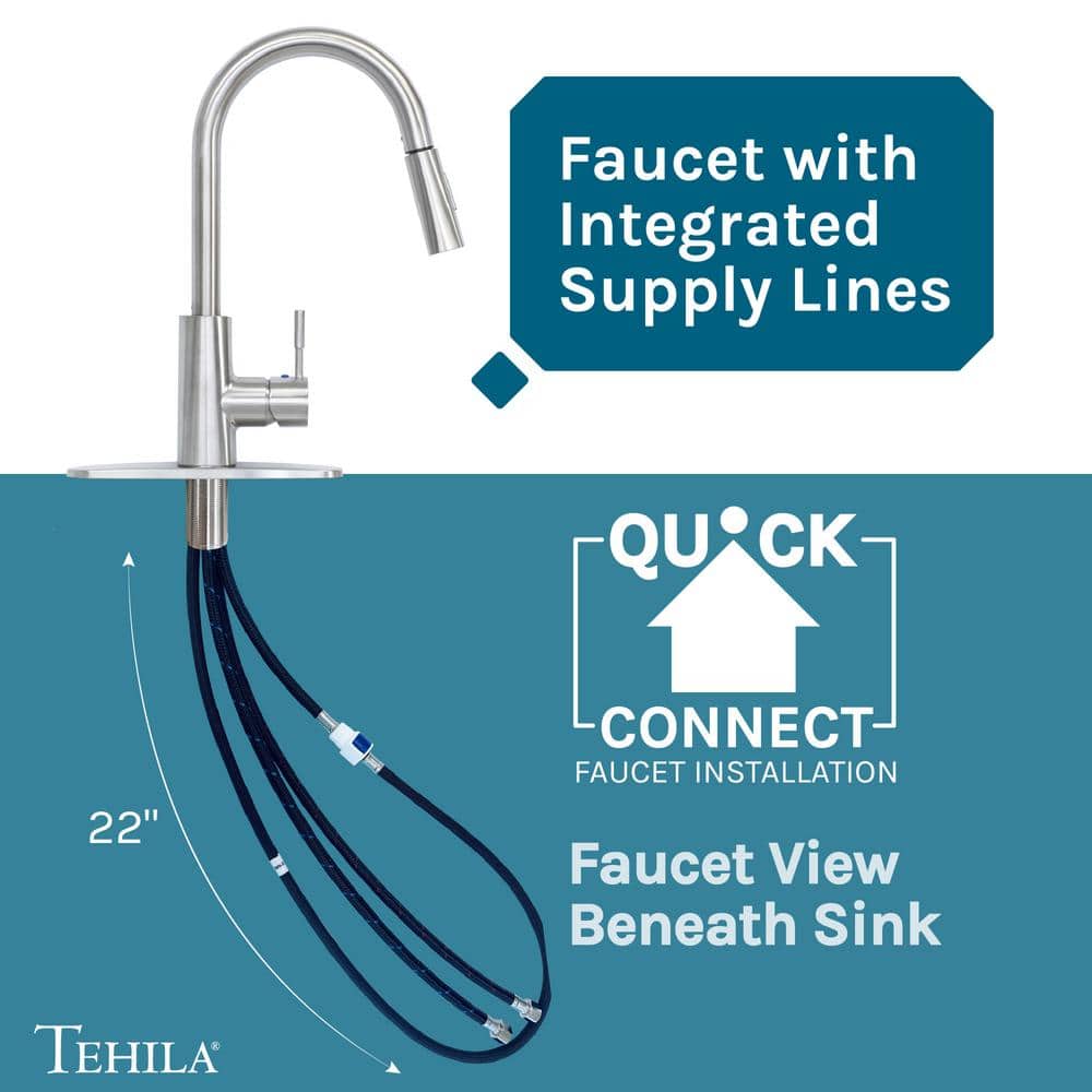TEHILA Thermoplastic Freestanding Utility Sink with Stainless Faucet & White Cabinet