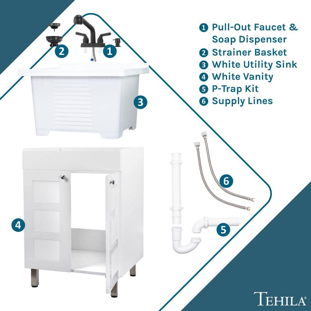 TEHILA 18 Gallon Thermoplastic Drop-in Laundry Sink with Black Faucet & Cabinet