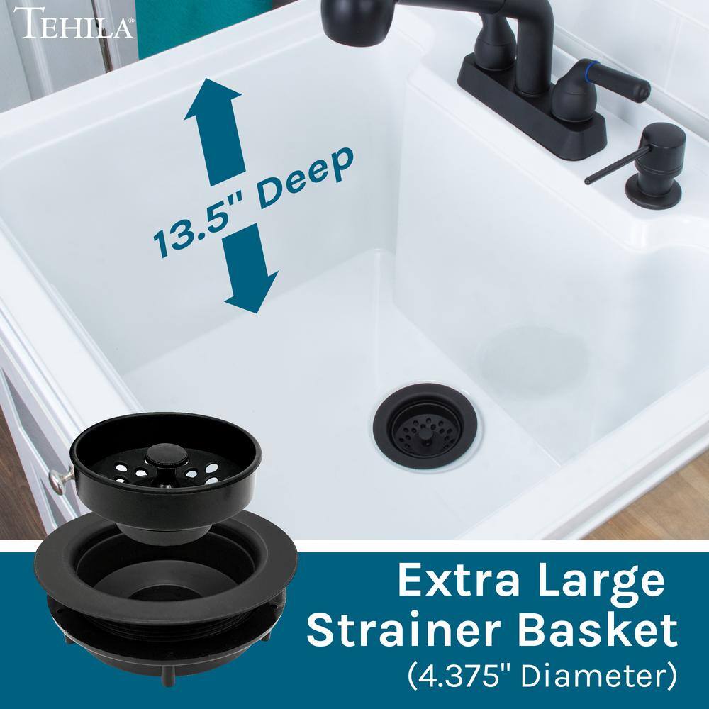 TEHILA 18 Gallon Thermoplastic Drop-in Laundry Sink with Black Faucet & Cabinet