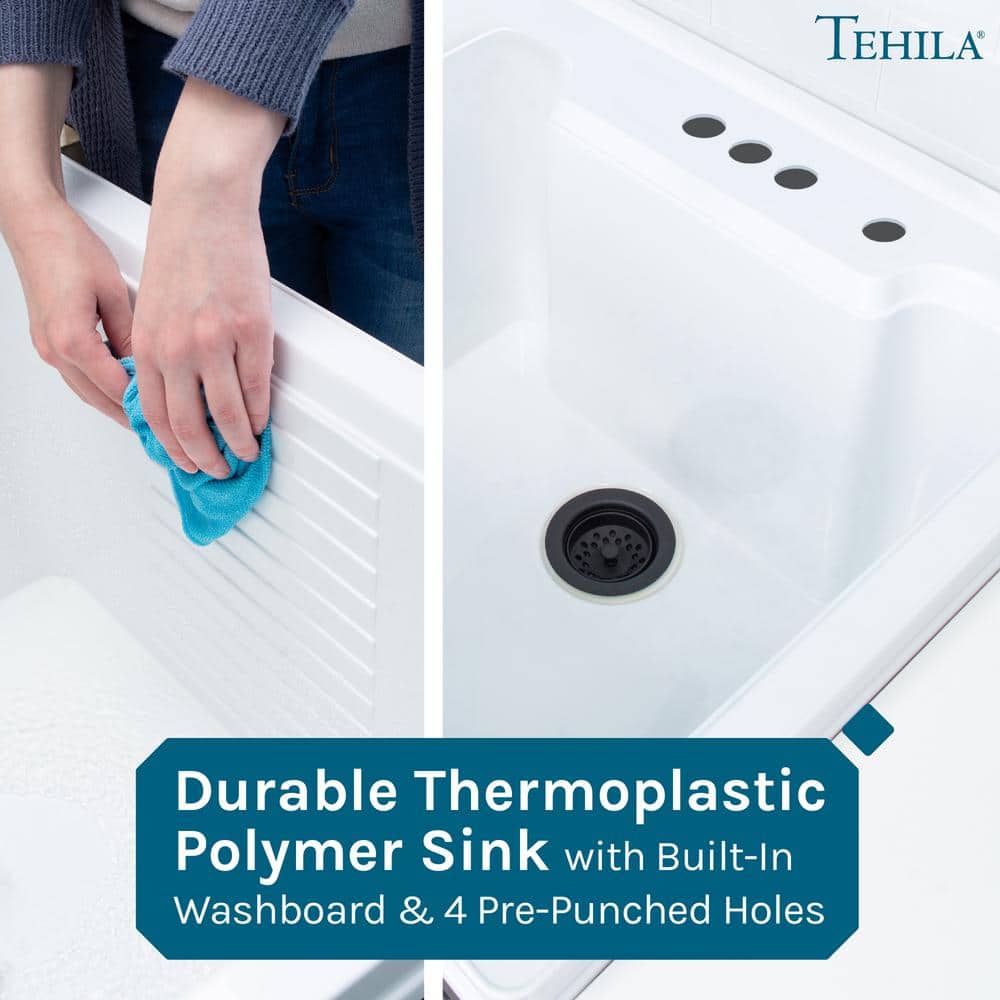 TEHILA 18 Gallon Thermoplastic Drop-in Laundry Sink with Black Faucet & Cabinet