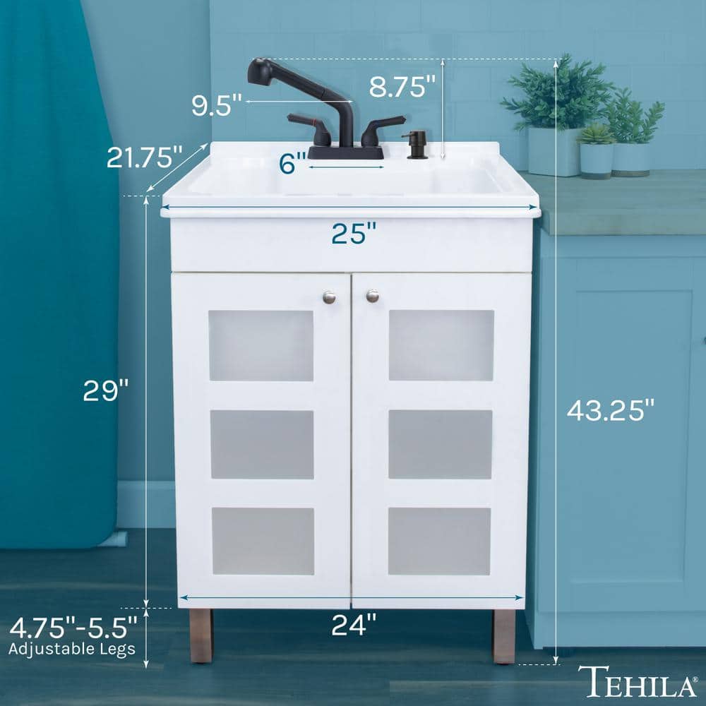 TEHILA 18 Gallon Thermoplastic Drop-in Laundry Sink with Black Faucet & Cabinet
