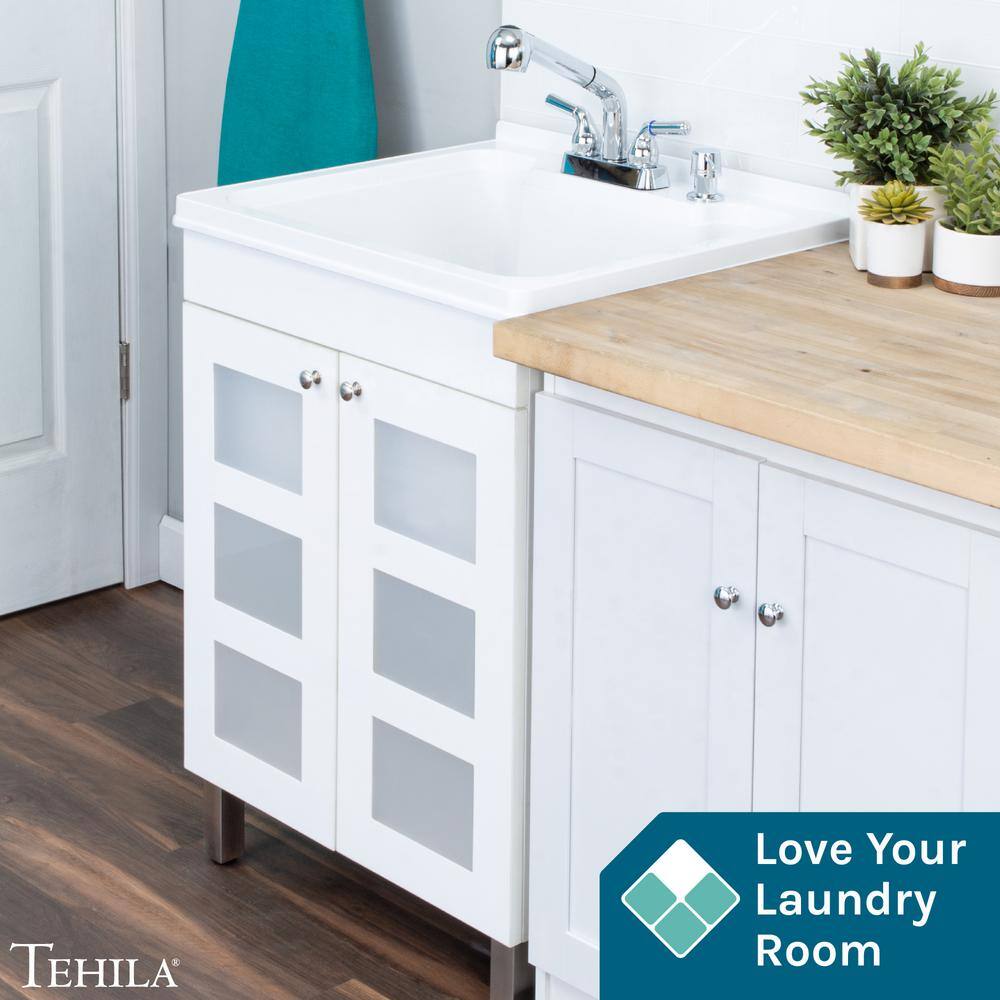 TEHILA 18 Gallon Thermoplastic Drop-in Laundry Sink with Cabinet, Faucet & Soap Dispenser
