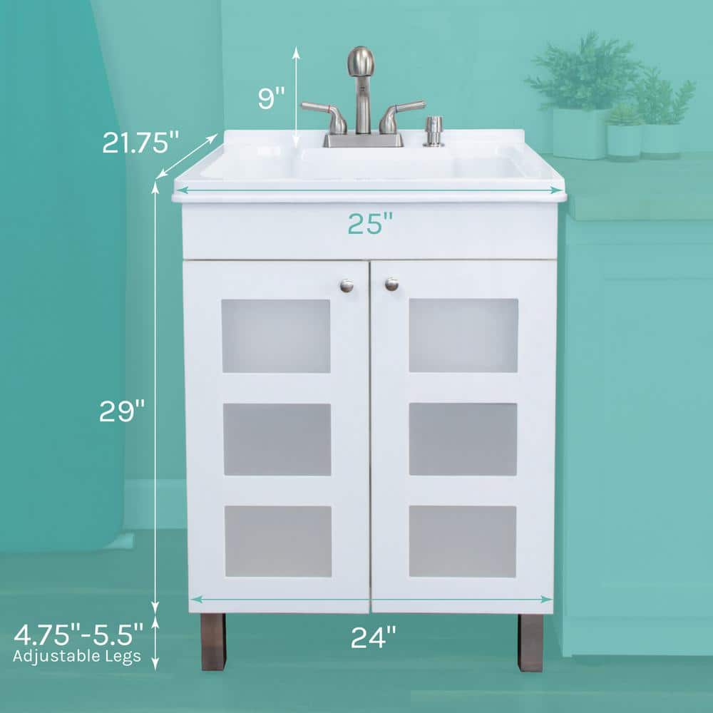 TEHILA 18 Gallon Thermoplastic Drop-in Laundry Sink with Stainless Faucet and Cabinet