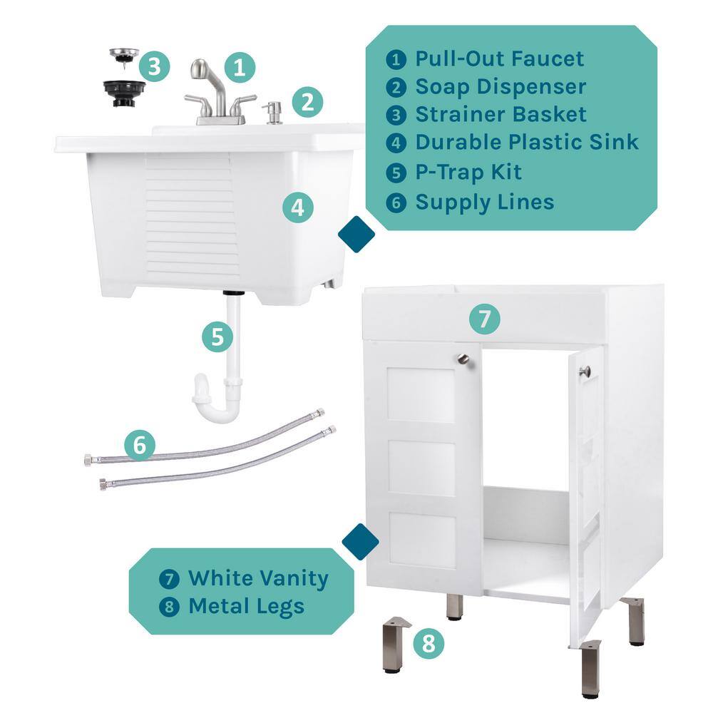 TEHILA 18 Gallon Thermoplastic Drop-in Laundry Sink with Stainless Faucet and Cabinet