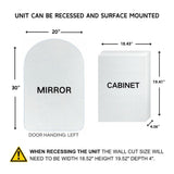 TEHOME Tomace 20 in. W x 30 in. H Arched Recess and Surface Mount Frameless Medicine Cabinet with Mirror