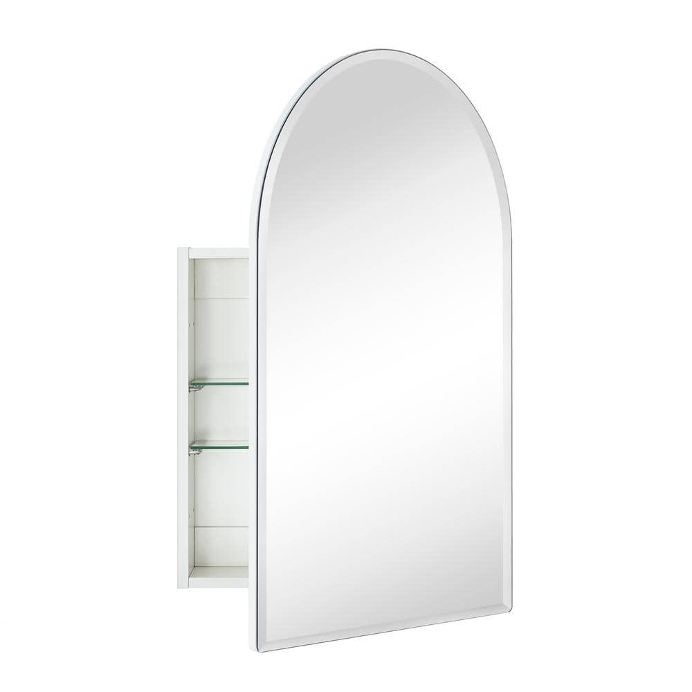 TEHOME Tomace 20 in. W x 30 in. H Arched Recess and Surface Mount Frameless Medicine Cabinet with Mirror