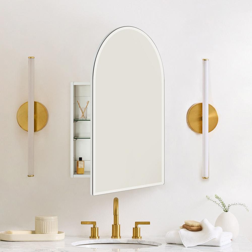 TEHOME Tomace 20 in. W x 30 in. H Arched Recess and Surface Mount Frameless Medicine Cabinet with Mirror