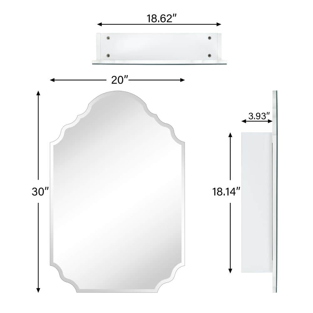 TEHOME Tomace 20 in. W x 30 in. H Novelty/Specialty Irregular Arched Metal Beveled Frameless Medicine Cabinet with Mirror
