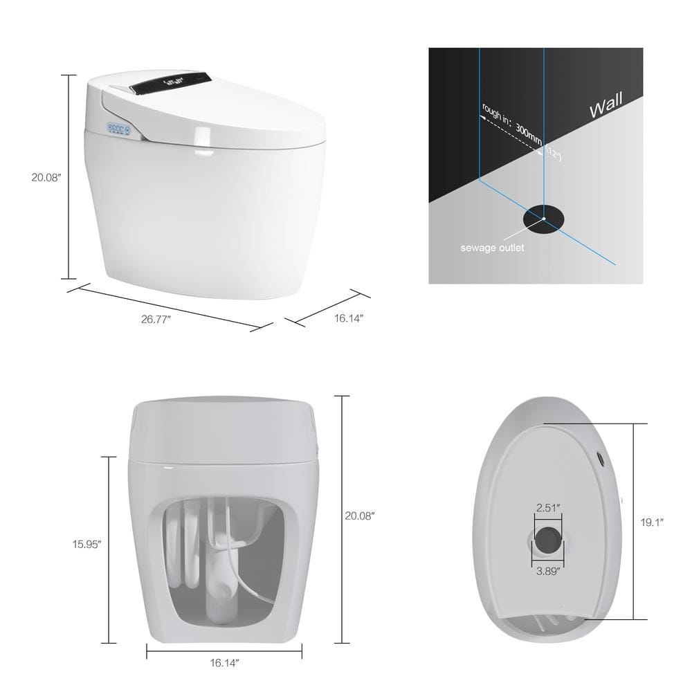 Tenleaf Elongated Smart Bidet Toilet with Heated Seat and Auto Open/Close | 1.32 GPF