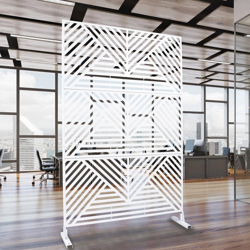 Tidoin 6.3 ft. x 4 ft. White Steel Freestanding Flat Flat Top Decorative Privacy Screen Metal Fence Panel