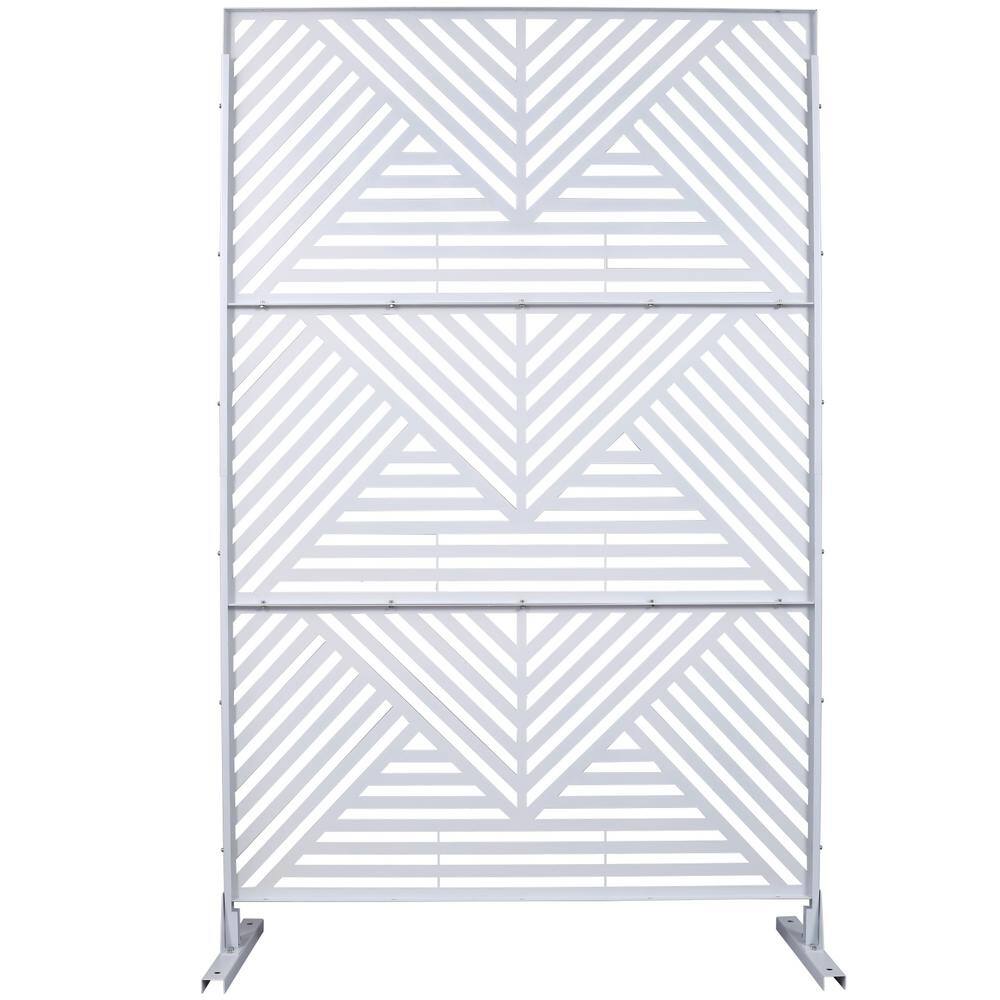 Tidoin 6.3 ft. x 4 ft. White Steel Freestanding Flat Flat Top Decorative Privacy Screen Metal Fence Panel