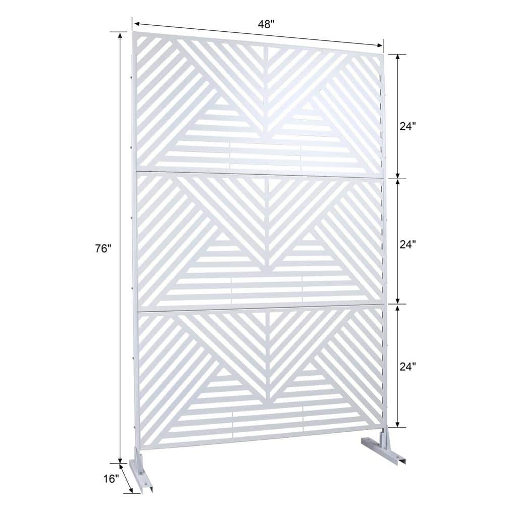 Tidoin 6.3 ft. x 4 ft. White Steel Freestanding Flat Flat Top Decorative Privacy Screen Metal Fence Panel