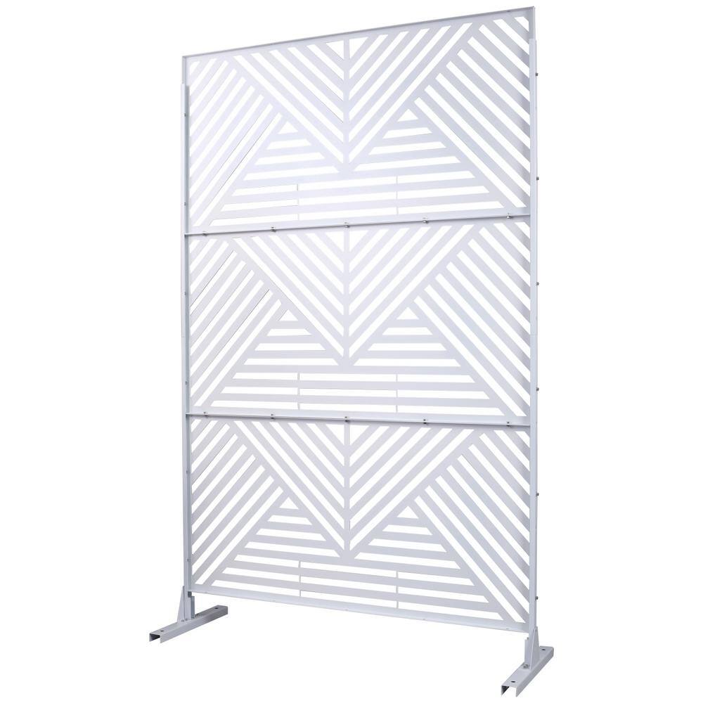 Tidoin 6.3 ft. x 4 ft. White Steel Freestanding Flat Flat Top Decorative Privacy Screen Metal Fence Panel