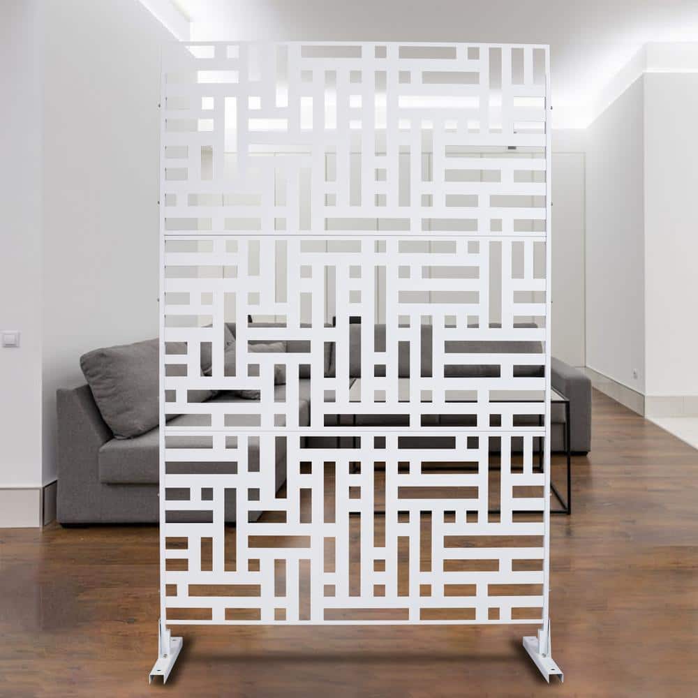 Tidoin 6.3 ft. x 4 ft. White Steel Freestanding Flat Flat Top Decorative Privacy Screen Metal Fence Panel