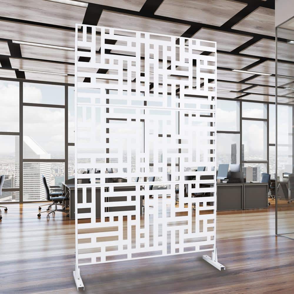 Tidoin 6.3 ft. x 4 ft. White Steel Freestanding Flat Flat Top Decorative Privacy Screen Metal Fence Panel