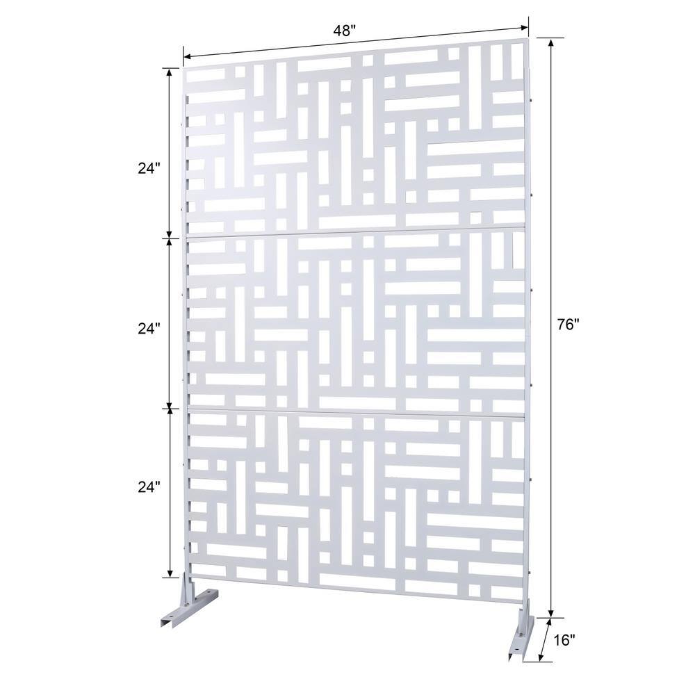 Tidoin 6.3 ft. x 4 ft. White Steel Freestanding Flat Flat Top Decorative Privacy Screen Metal Fence Panel