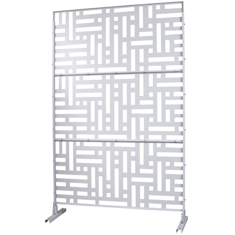 Tidoin 6.3 ft. x 4 ft. White Steel Freestanding Flat Flat Top Decorative Privacy Screen Metal Fence Panel