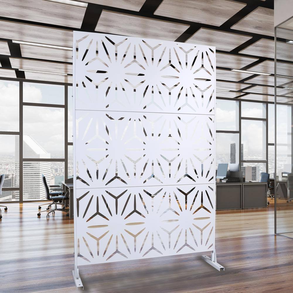 Tidoin 6.3 ft. x 4 ft. White Steel Freestanding Flat Flat Top Decorative Privacy Screen Metal Fence Panel