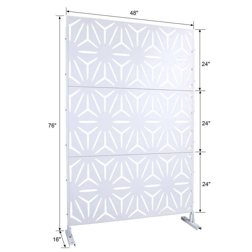 Tidoin 6.3 ft. x 4 ft. White Steel Freestanding Flat Flat Top Decorative Privacy Screen Metal Fence Panel
