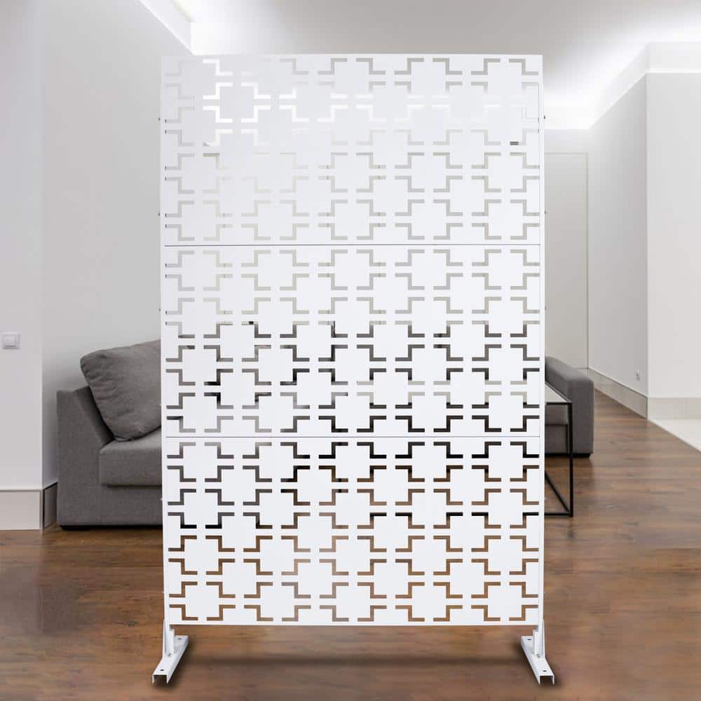 Tidoin 6.3 ft. x 4 ft. White Steel Freestanding Flat Flat Top Decorative Privacy Screen Metal Fence Panel
