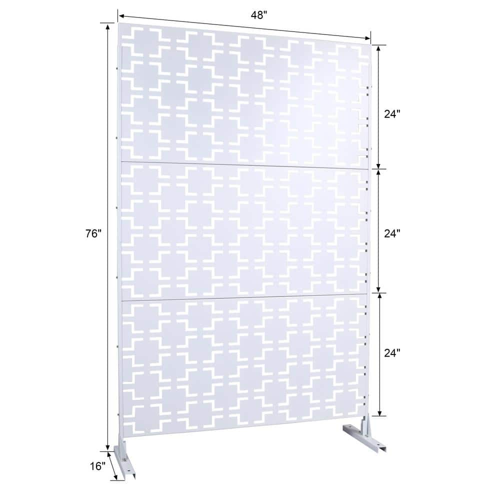 Tidoin 6.3 ft. x 4 ft. White Steel Freestanding Flat Flat Top Decorative Privacy Screen Metal Fence Panel