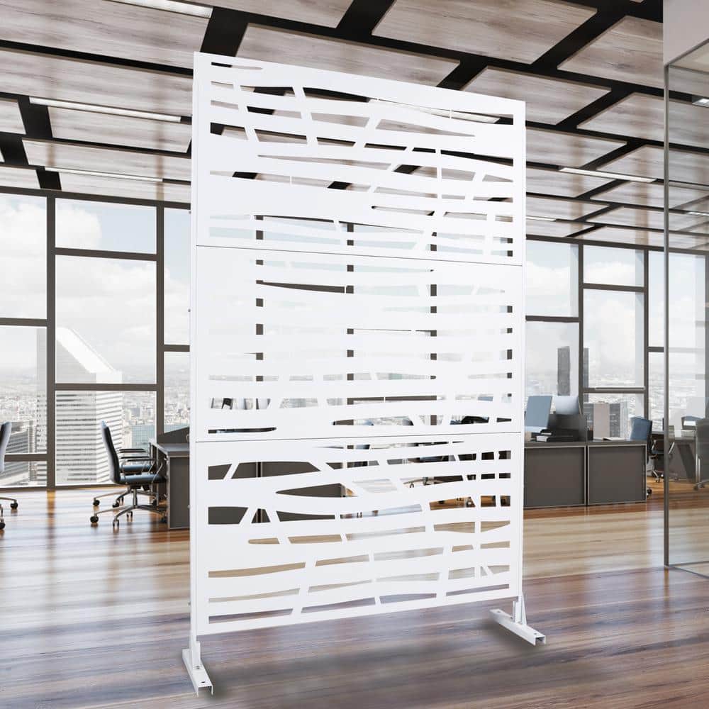Tidoin 6.3 ft. x 4 ft. White Steel Freestanding Flat Flat Top Decorative Privacy Screen Metal Fence Panel