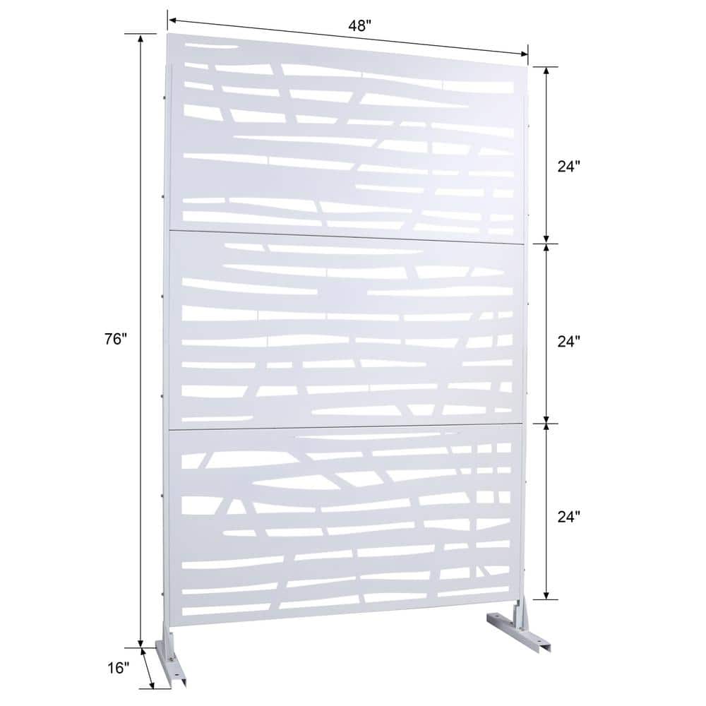 Tidoin 6.3 ft. x 4 ft. White Steel Freestanding Flat Flat Top Decorative Privacy Screen Metal Fence Panel