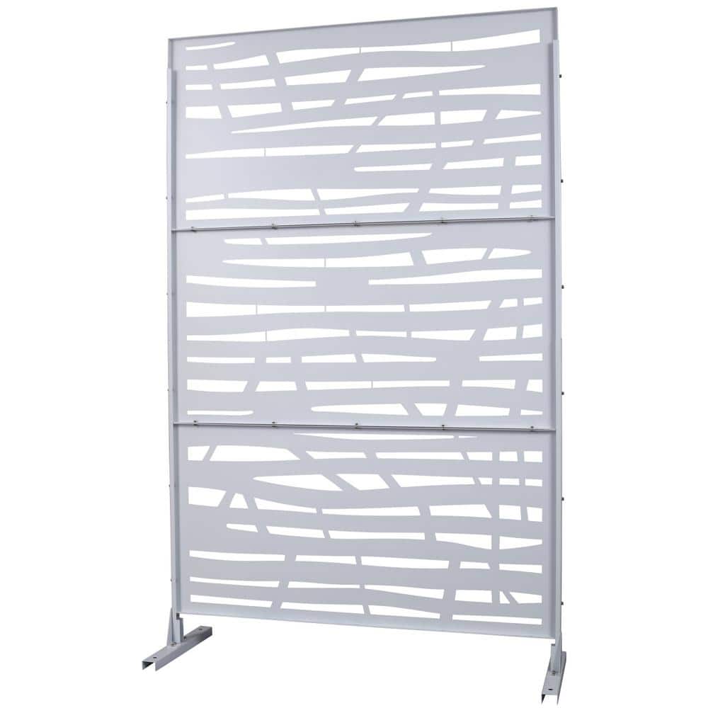 Tidoin 6.3 ft. x 4 ft. White Steel Freestanding Flat Flat Top Decorative Privacy Screen Metal Fence Panel