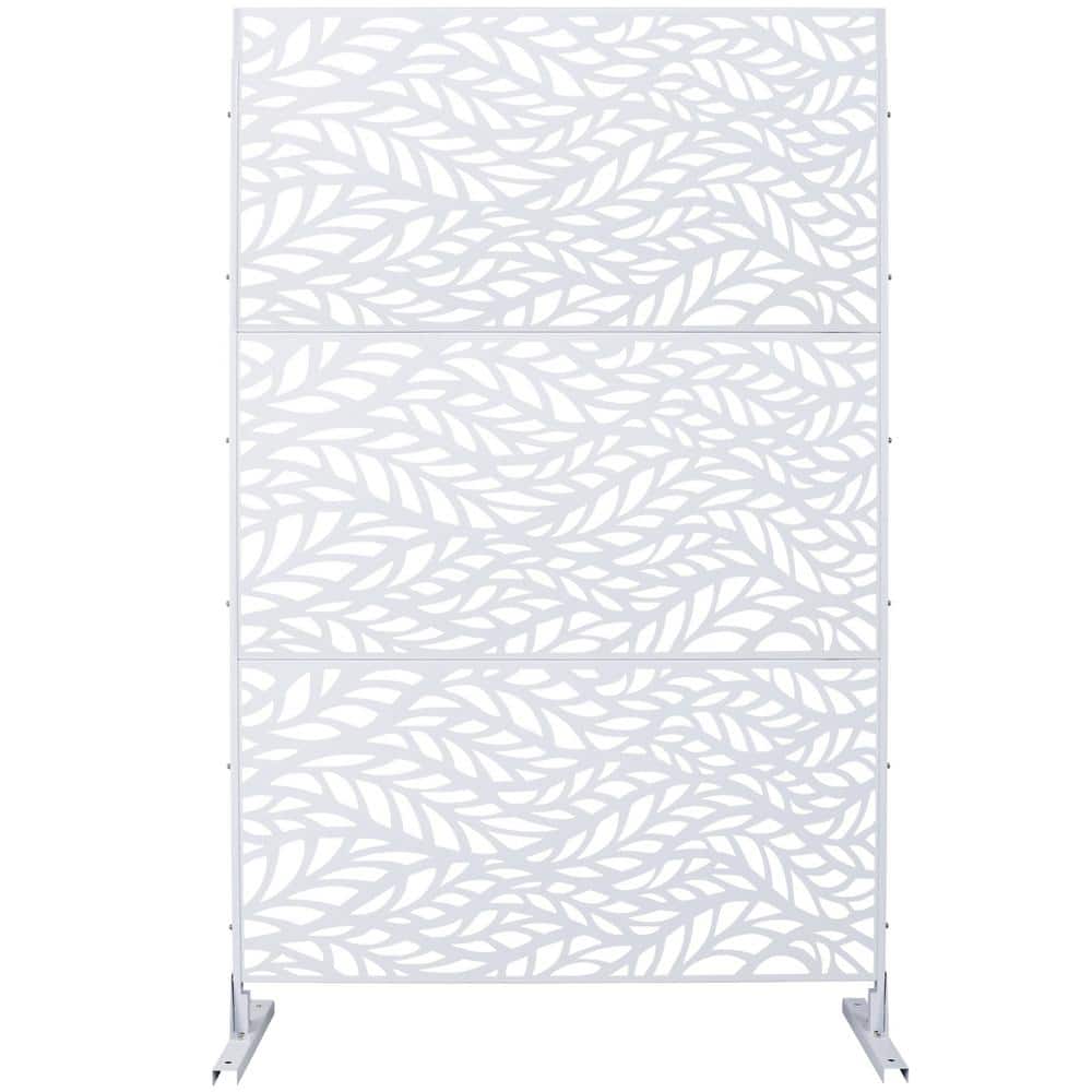 Tidoin 6.3 ft. x 4 ft. White Steel Freestanding Flat Flat Top Decorative Privacy Screen Metal Fence Panel